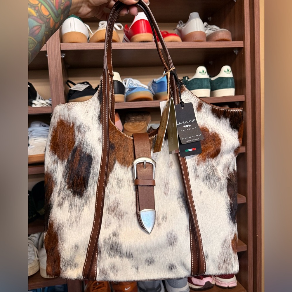 Cavalcanti Cowhide Brown and White Shoulder Tote Bag